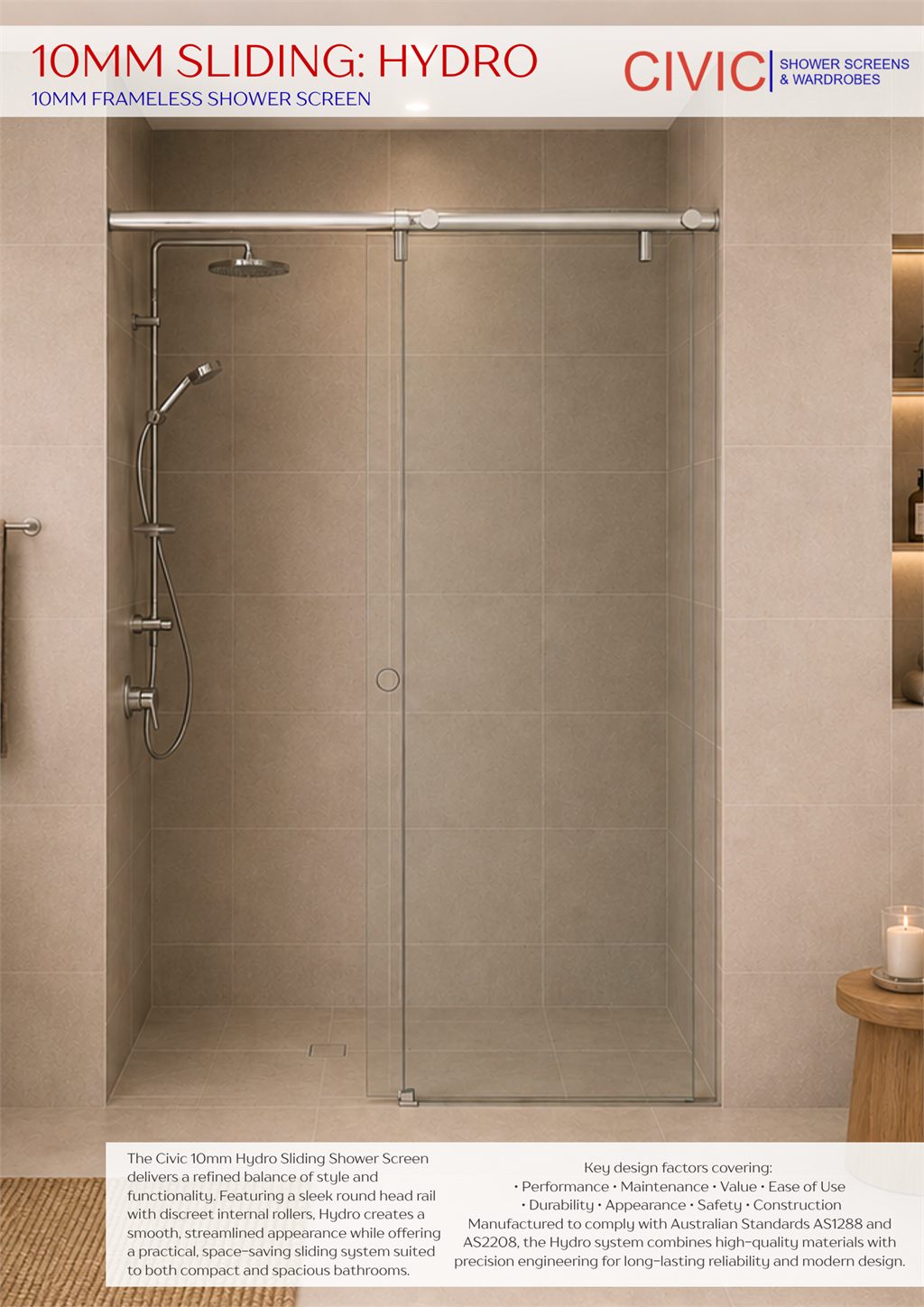 SLIDING-HYDRO: 10MM FRAMELESS SHOWER SCREENS
